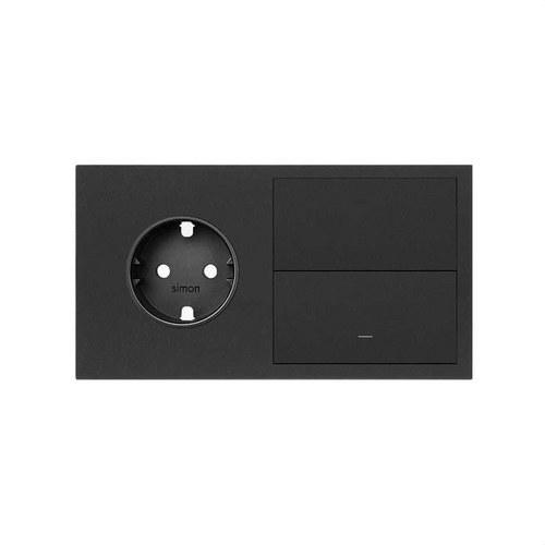 Front horizontal kit for 2 elements with 1 Schuko socket base and 1 individual key matte black Simon 100 with reference 10020203-238 from the brand SIMON