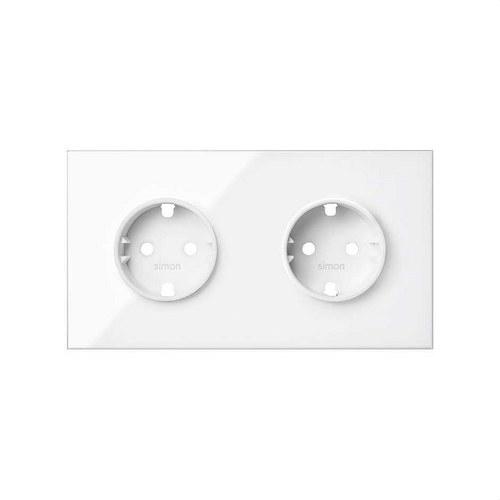 Front kit for 2 elements with 2 bright white Schuko socket bases Simon 100 with reference 10020202-130 from the brand SIMON